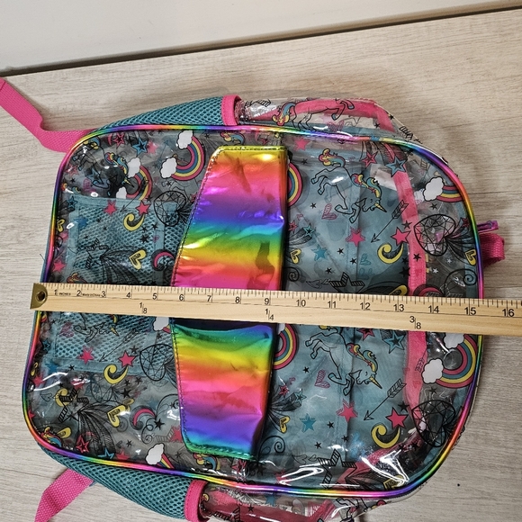 Rainbows and Unicorns Kids Clear Double Zip Bookbag with Mesh Side Pockets - Picture 7 of 9